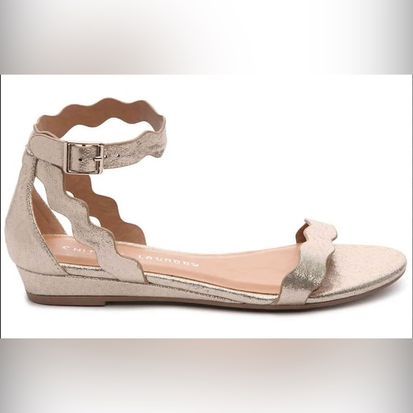 Chinese Laundry Shoes - Gold Shimmer Sandals Chinese Laundry Metallic Shimmer Flat Ankle Tie Sandles